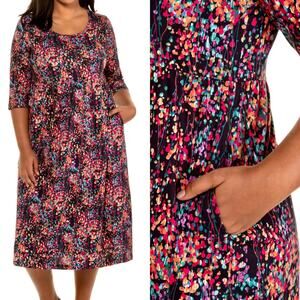 Ulla Popken Raining Empire Waist Cotton Pocket Jersey Dress sz 12 NWT $70